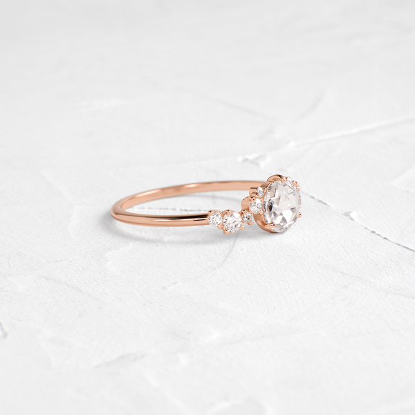 Cluster Pave-Rose Cut Lab Grown Diamond Engagement Ring - Solitaire-Oval Lab Grown Diamond Engagement Ring