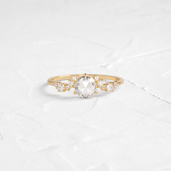 Cluster Pave-Rose Cut Lab Grown Diamond Engagement Ring - Solitaire-Oval Lab Grown Diamond Engagement Ring