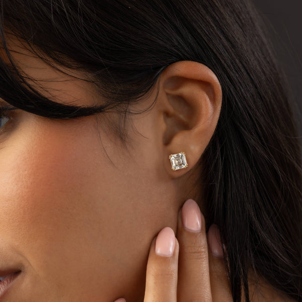 Solitaire & Triple Prong- 3.0 CT Asscher Lab Grown Diamond Stud Earrings - Solitaire- 1.0CT Oval Lab Grown Diamond Earrings