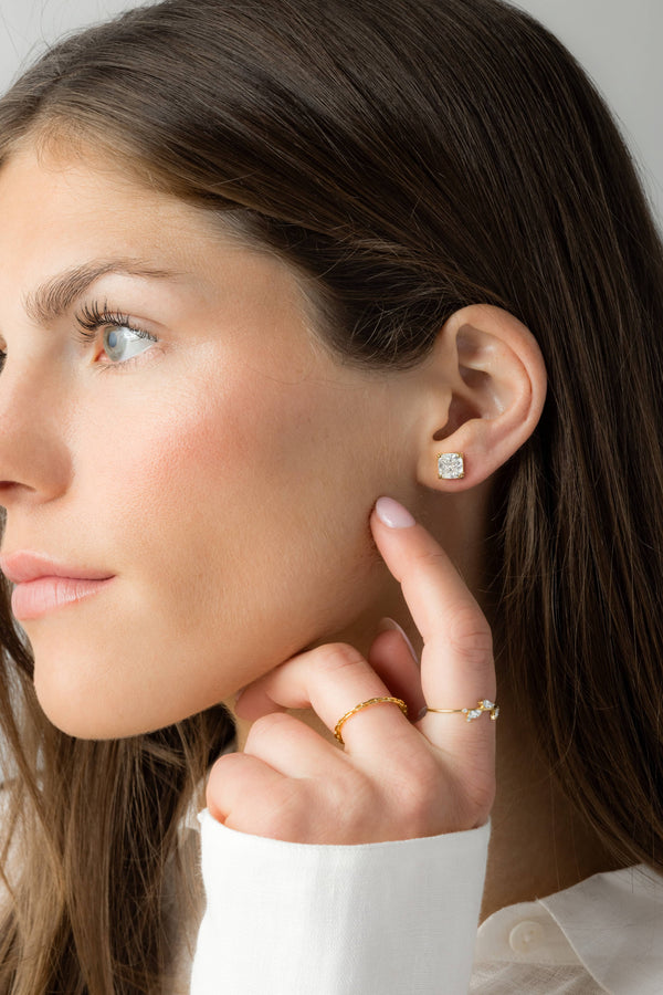 Solitaire Triple Prong- 3.0 CT Cushion Lab Grown Diamond Stud Earrings - Solitaire- 1.0CT Oval Lab Grown Diamond Earrings