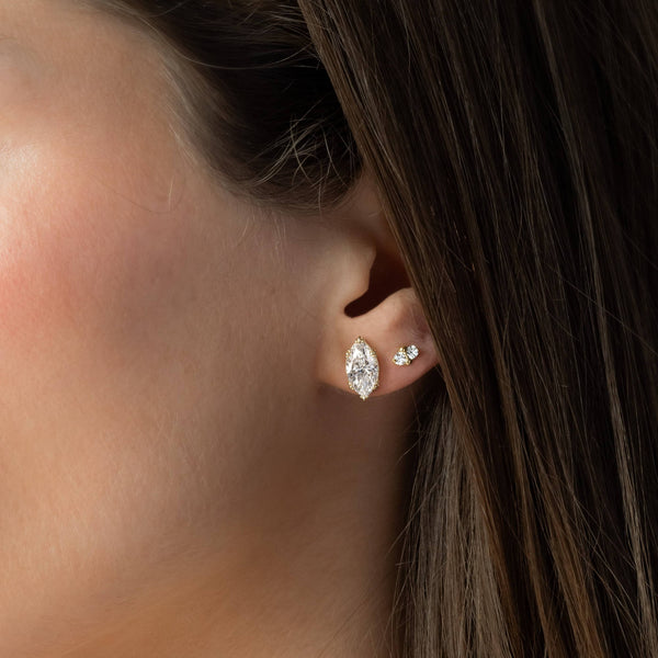 Solitaire Triple Prong- 3.0 CT Marquise Lab Grown Diamond Stud Earrings - Solitaire- 1.0CT Oval Lab Grown Diamond Earrings