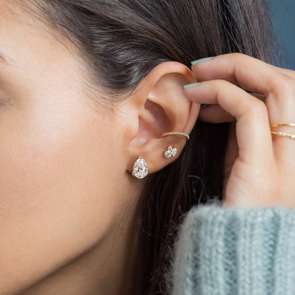 Solitaire Triple Prong- 3.0 CT Pear Lab Grown Diamond Stud Earrings - Solitaire- 1.0CT Oval Lab Grown Diamond Earrings