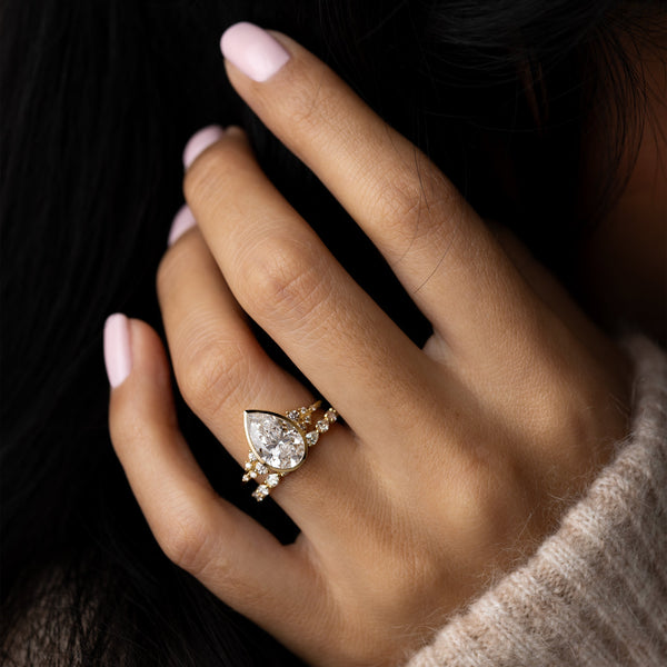 Bezel & Cluster-Pear Lab Grown Diamond Engagement Ring - Solitaire-Oval Lab Grown Diamond Engagement Ring