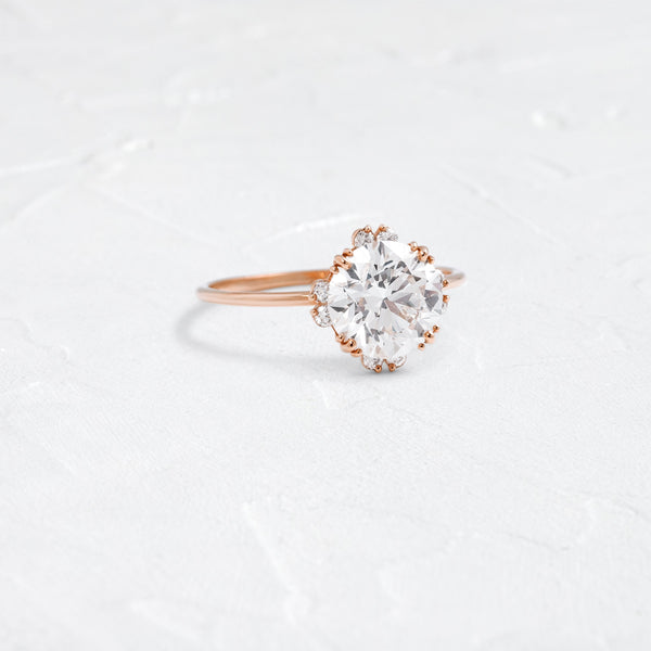 Halo & Triple Prong-Round Lab Grown Diamond Engagement Ring - Solitaire-Oval Lab Grown Diamond Engagement Ring