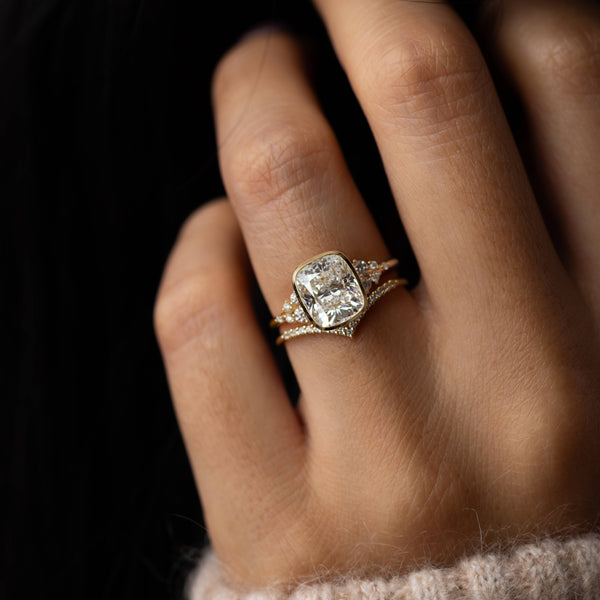 Cluster & Bezel-Elongated Cushion Lab Grown Diamond Engagement Ring - Solitaire-Oval Lab Grown Diamond Engagement Ring