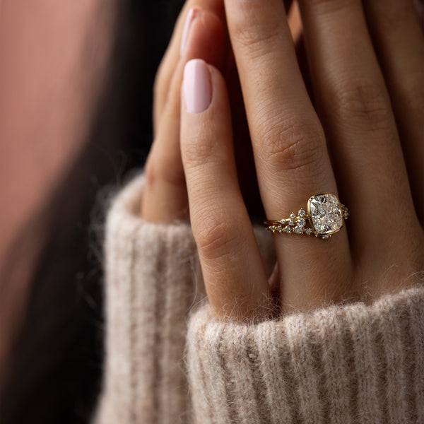 Cluster & Bezel-Elongated Cushion Lab Grown Diamond Engagement Ring - Solitaire-Oval Lab Grown Diamond Engagement Ring