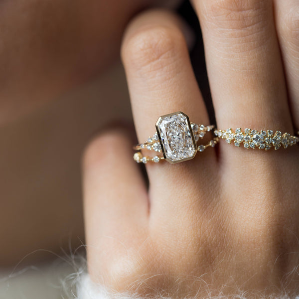 Cluster & Bezel-Radiant Lab Grown Diamond Engagement Ring - Solitaire-Oval Lab Grown Diamond Engagement Ring