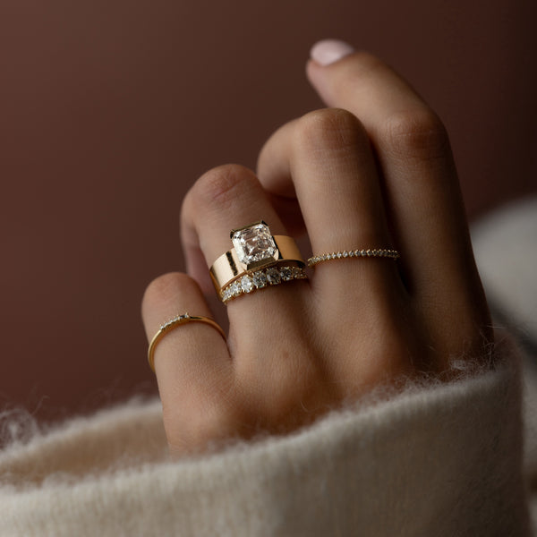 Half Bezel & Cigar Band-Asscher Lab Grown Diamond Engagement Ring - Solitaire-Oval Lab Grown Diamond Engagement Ring