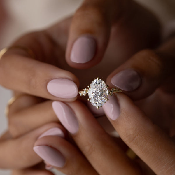 Cluster-Oval Lab Grown Diamond Engagement Ring - Solitaire-Oval Lab Grown Diamond Engagement Ring