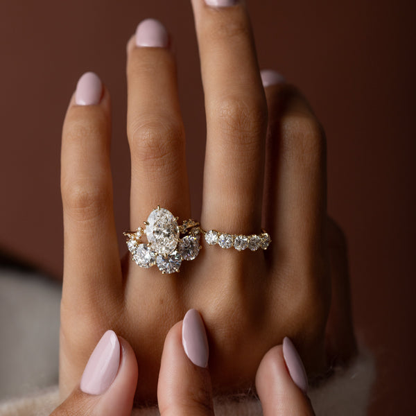 Cluster-Oval Lab Grown Diamond Engagement Ring - Solitaire-Oval Lab Grown Diamond Engagement Ring