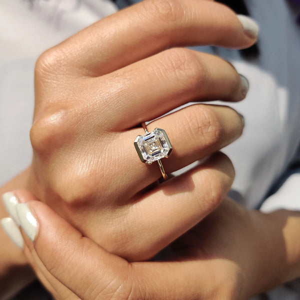 3.0 CT Asscher Half Bezel Style Lab Grown Diamond Engagement Ring - 2 a580d3d8 9163 466e 8cda 6b434857bb71