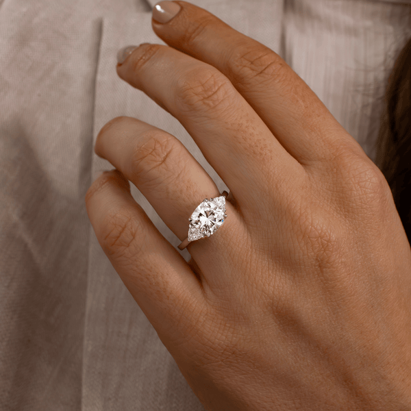 Three Stone-Cushion Lab Grown Diamond Engagement Ring - Solitaire-Oval Lab Grown Diamond Engagement Ring