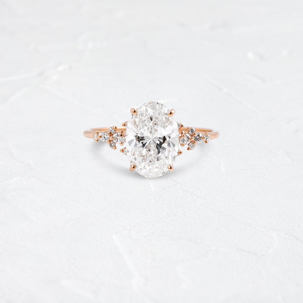 Cluster Style-Oval Lab Grown Diamond Engagement Ring - Solitaire-Oval Lab Grown Diamond Engagement Ring