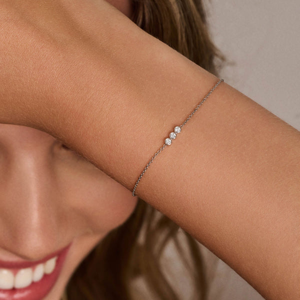Three Stone Bezel-0.3 CT Round Lab Grown Diamond Bracelets - Solitaire Bezel-1.0 CT Oval Lab Grown Diamond Bracelets