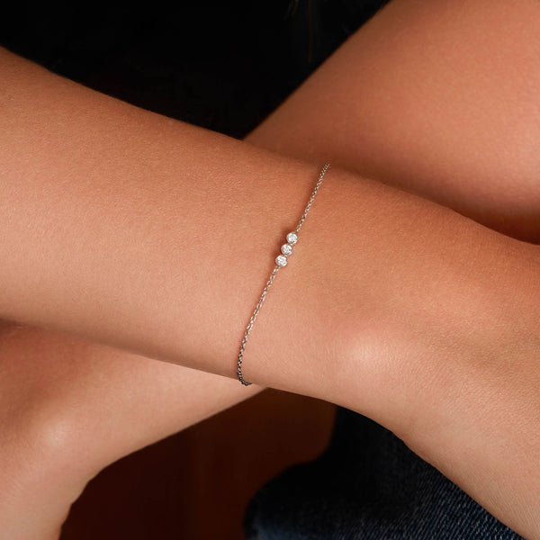 Three Stone Bezel-0.3 CT Round Lab Grown Diamond Bracelets - Solitaire Bezel-1.0 CT Oval Lab Grown Diamond Bracelets