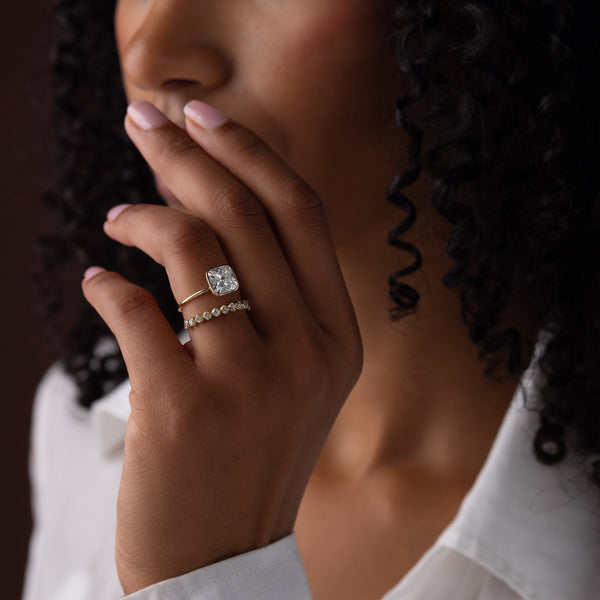 Bezel with Hidden Stone-Cushion Lab Grown Diamond Engagement Ring - Solitaire-Oval Lab Grown Diamond Engagement Ring