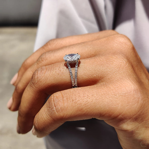 1.50 CT Oval Hidden Halo & Split Pave Style Lab Grown Diamond Engagement Ring - 3 8d078888 aef9 4cdd bf8f e2276703a1e1