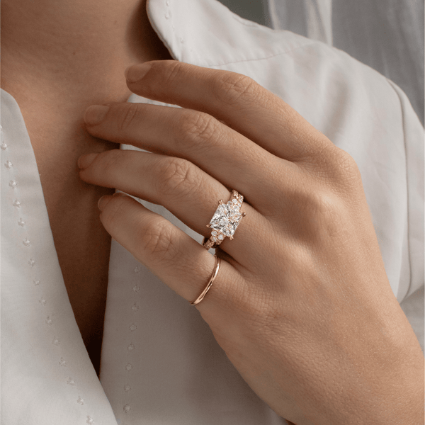 Cluster & Pave-Princess Lab Grown Diamond Engagement Ring - Solitaire-Oval Lab Grown Diamond Engagement Ring