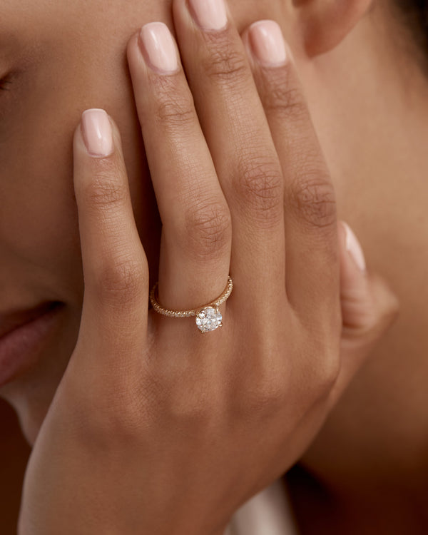 Pave-Round Lab Grown Diamond Engagement Ring - Solitaire-Oval Lab Grown Diamond Engagement Ring