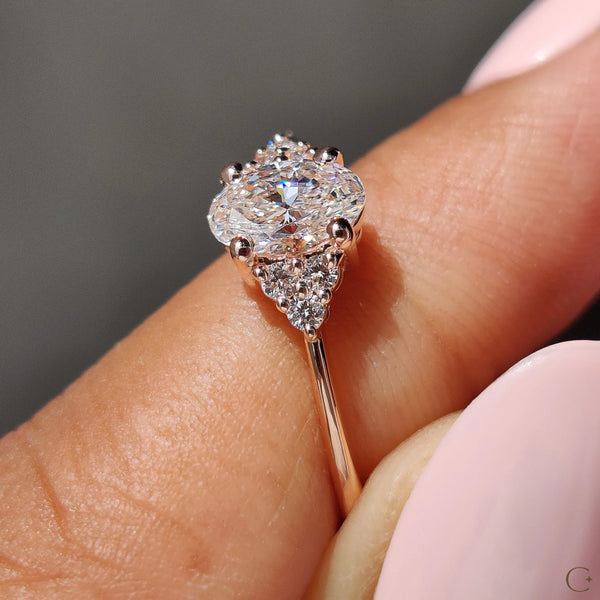 0.50 CT Oval Cluster Style Lab Grown Diamond Engagement Ring - 4 bd745342 4f54 4eb1 9197 6193baa49c9f