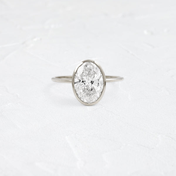 Bezel with Hidden Stones-Oval Lab Grown Diamond Engagement Ring - Solitaire-Oval Lab Grown Diamond Engagement Ring