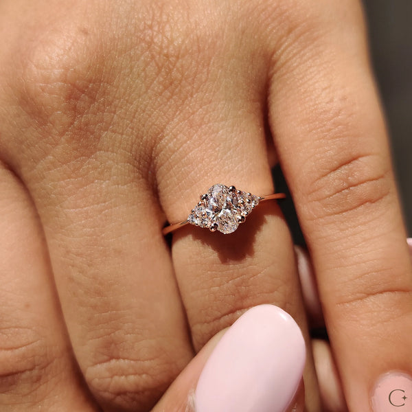 0.50 CT Oval Cluster Style Lab Grown Diamond Engagement Ring - 6 c6d90455 8603 4952 982c 7026741f2c5e