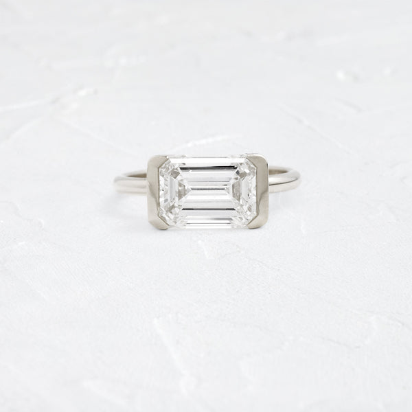 East West Solitaire Half Bezel-Emerald Lab Grown Diamond Engagement Ring - Solitaire-Oval Lab Grown Diamond Engagement Ring