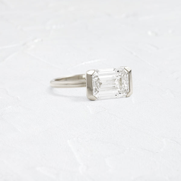 East West Solitaire Half Bezel-Emerald Lab Grown Diamond Engagement Ring - Solitaire-Oval Lab Grown Diamond Engagement Ring