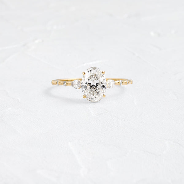 Three Stone & Pave-Oval Lab Grown Diamond Engagement Ring - Solitaire-Oval Lab Grown Diamond Engagement Ring