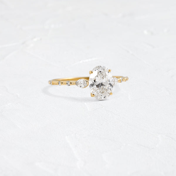 Three Stone & Pave-Oval Lab Grown Diamond Engagement Ring - Solitaire-Oval Lab Grown Diamond Engagement Ring