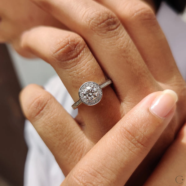 0.50 CT Round Halo Bezel & Pave Style Lab Grown Diamond Engagement Ring - 7 a05cf051 6d0a 46c2 8cb2 7f8e62c3694a
