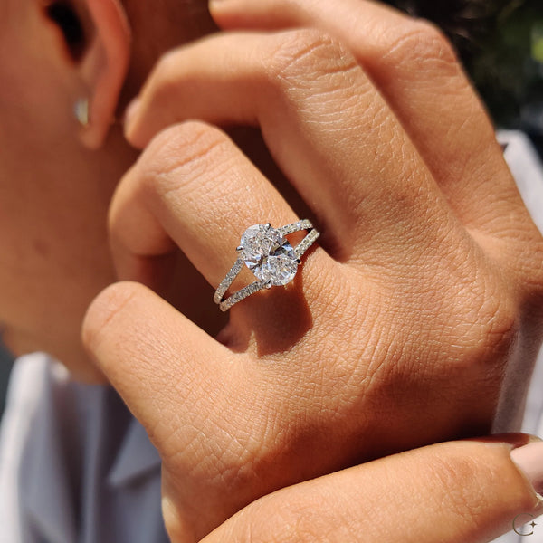 1.50 CT Oval Hidden Halo & Split Pave Style Lab Grown Diamond Engagement Ring - 7 cac3058c c9a3 4639 831e 417958d8c15e