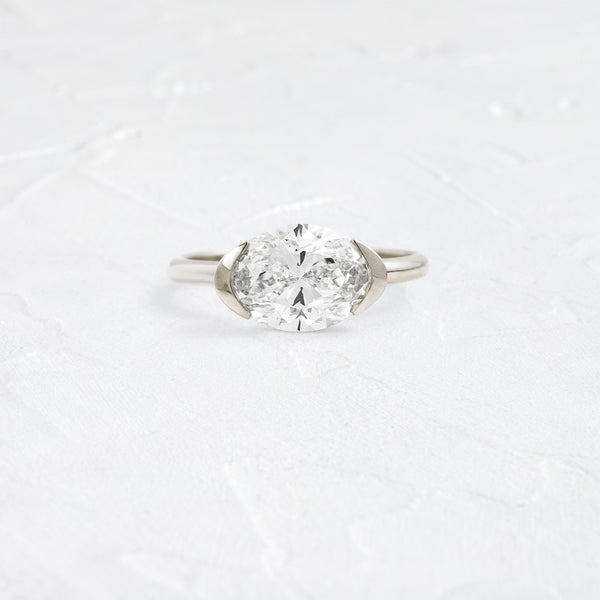 East West Solitaire Half Bezel-Oval Lab Grown Diamond Engagement Ring - Solitaire-Oval Lab Grown Diamond Engagement Ring