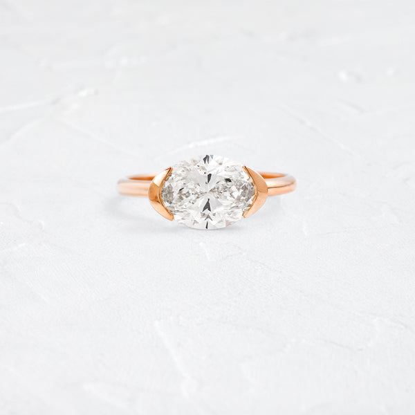 East West Solitaire Half Bezel-Oval Lab Grown Diamond Engagement Ring - Solitaire-Oval Lab Grown Diamond Engagement Ring