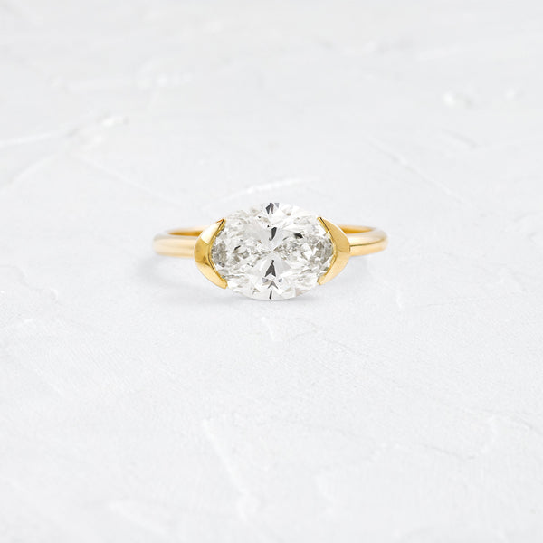 East West Solitaire Half Bezel-Oval Lab Grown Diamond Engagement Ring - Solitaire-Oval Lab Grown Diamond Engagement Ring