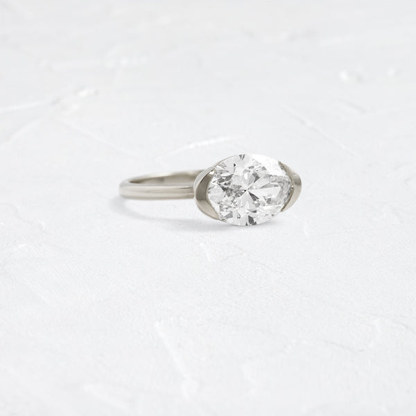 East West Solitaire Half Bezel-Oval Lab Grown Diamond Engagement Ring - Solitaire-Oval Lab Grown Diamond Engagement Ring