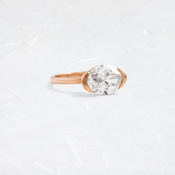 East West Solitaire Half Bezel-Oval Lab Grown Diamond Engagement Ring - Solitaire-Oval Lab Grown Diamond Engagement Ring