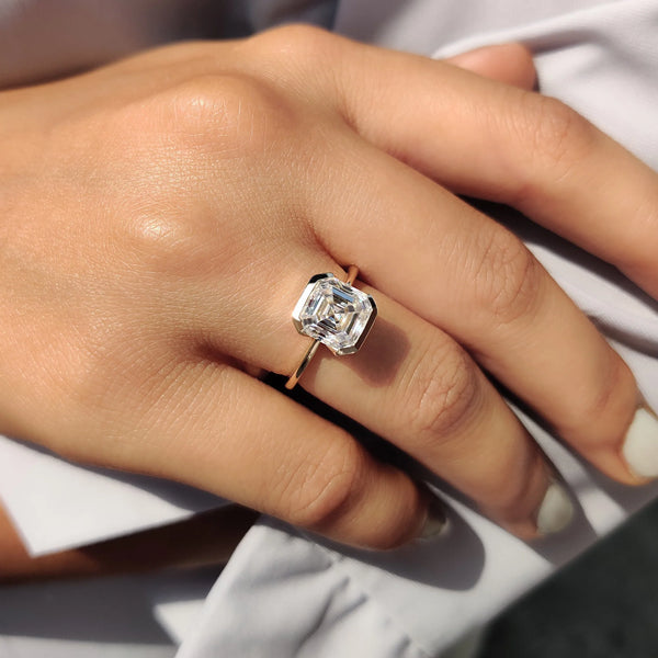 3.0 CT Asscher Half Bezel Style Lab Grown Diamond Engagement Ring - 8 59c1abf0 3d80 46ec 92a2 0a4c3d9a6d6f