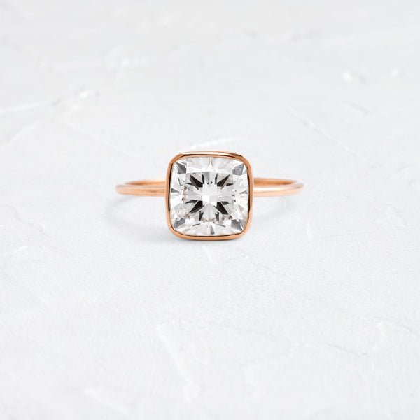 Bezel with Hidden Stone-Cushion Lab Grown Diamond Engagement Ring - Solitaire-Oval Lab Grown Diamond Engagement Ring