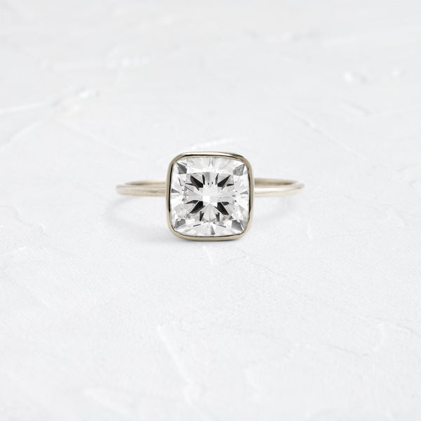 Bezel with Hidden Stone-Cushion Lab Grown Diamond Engagement Ring - Solitaire-Oval Lab Grown Diamond Engagement Ring
