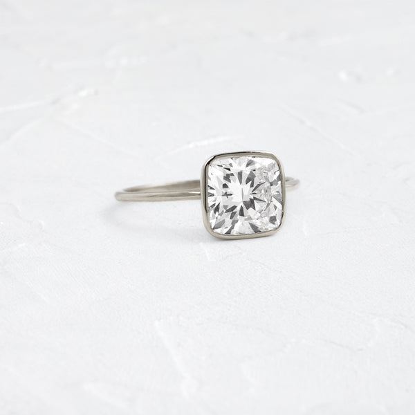 Bezel with Hidden Stone-Cushion Lab Grown Diamond Engagement Ring - Solitaire-Oval Lab Grown Diamond Engagement Ring