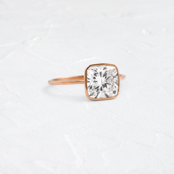 Bezel with Hidden Stone-Cushion Lab Grown Diamond Engagement Ring - Solitaire-Oval Lab Grown Diamond Engagement Ring
