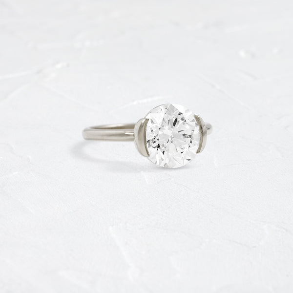 Solitaire Half Bezel-Round Lab Grown Diamond Engagement Ring - Solitaire-Oval Lab Grown Diamond Engagement Ring