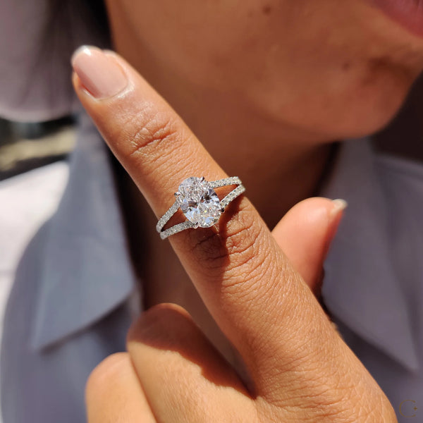 1.50 CT Oval Hidden Halo & Split Pave Style Lab Grown Diamond Engagement Ring - 9 b74a49ed 0194 4151 bd96 7d3e3f560ba3