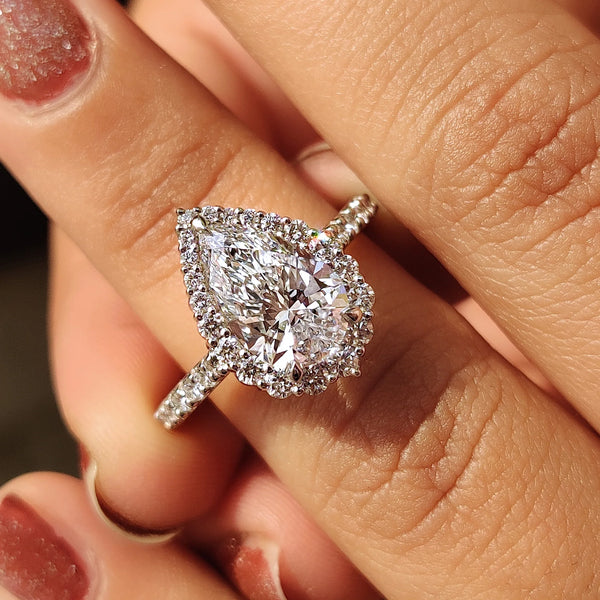 2.0 CT Pear Halo & Pave Style Lab Grown Diamond Engagement Ring - A7 c7c7421b 757b 4d89 bdbd 0edcb8ddad85