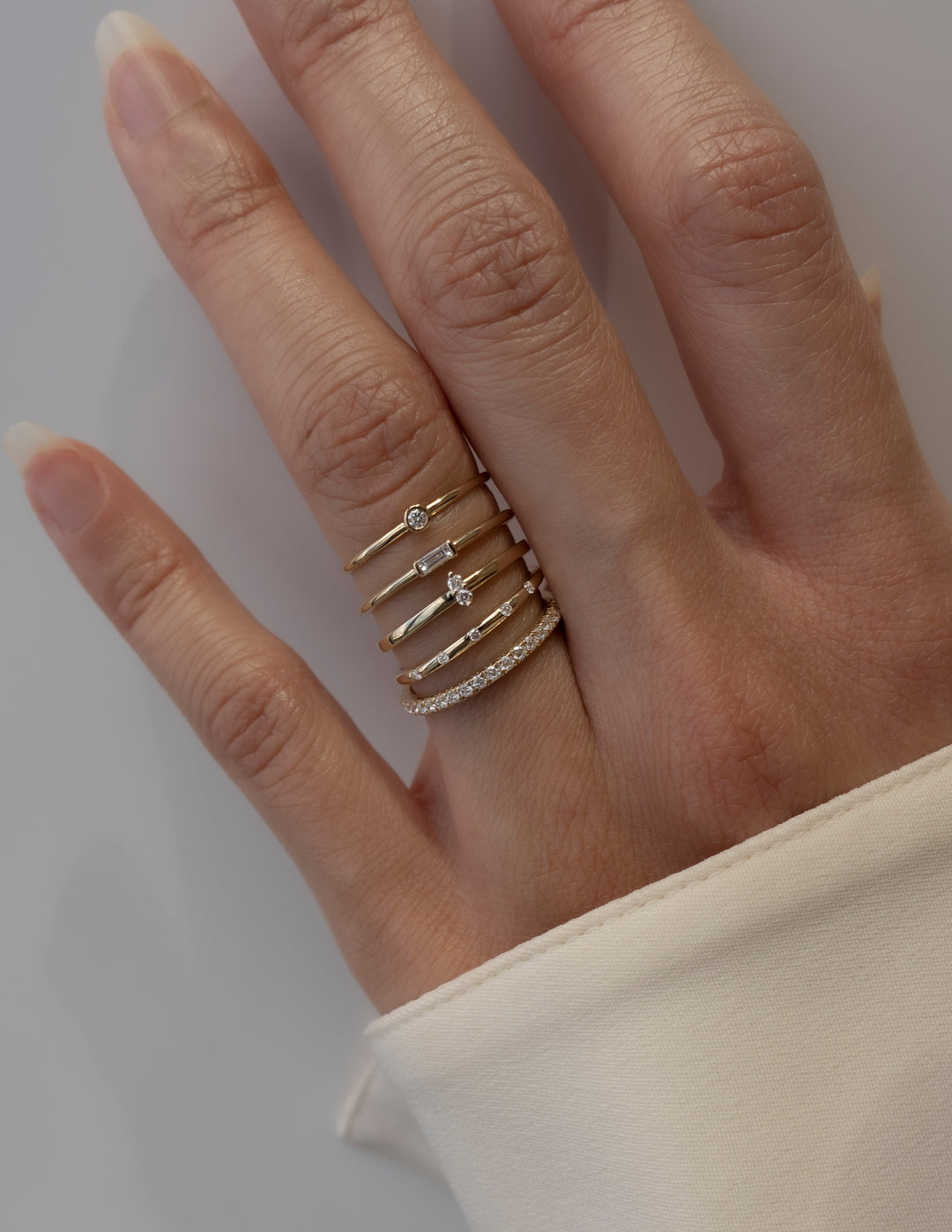 Solitaire Bezel | Stackable Ring- 0.032 CT Round Moissanite Wedding Band