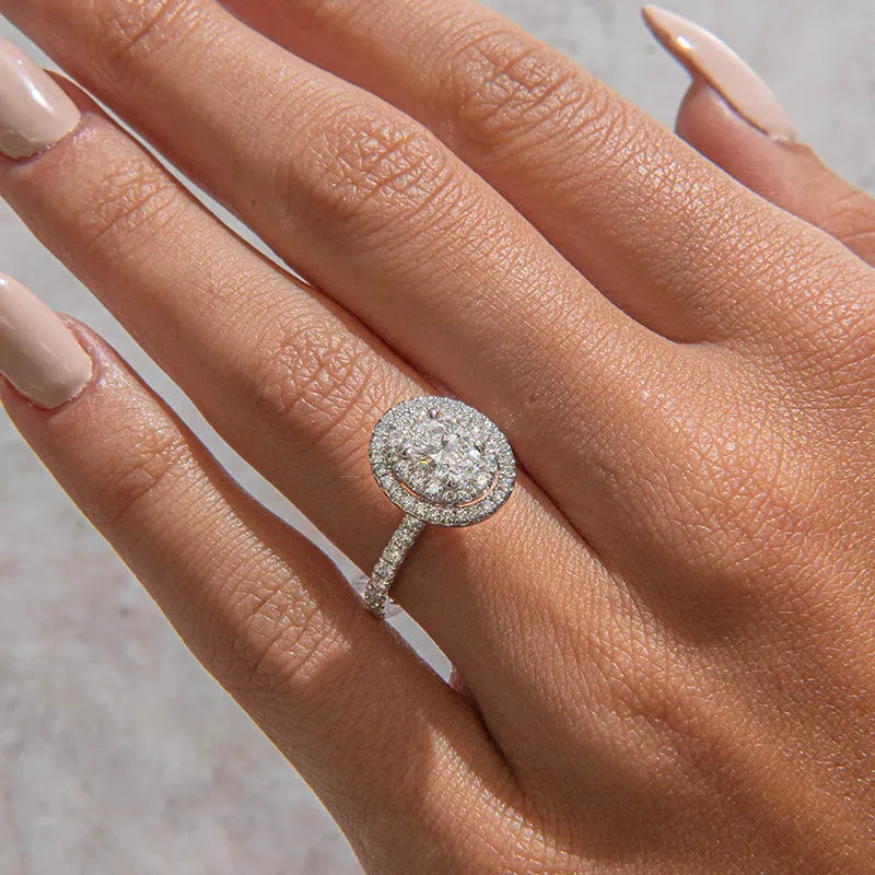 Double Halo & Pave-Oval Lab Grown Diamond Engagement Ring