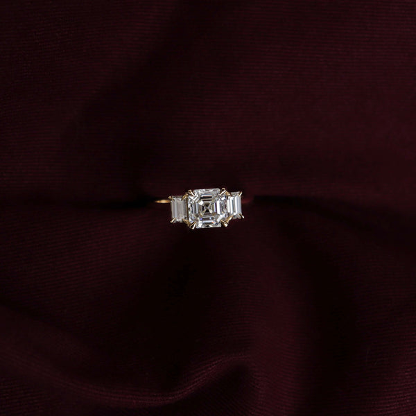 Three Stone & Cathedral-Asscher Lab Grown Diamond Engagement Ring - Solitaire-Oval Lab Grown Diamond Engagement Ring