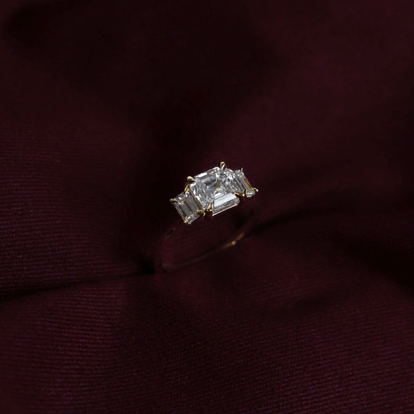 Three Stone & Cathedral-Asscher Lab Grown Diamond Engagement Ring - Solitaire-Oval Lab Grown Diamond Engagement Ring
