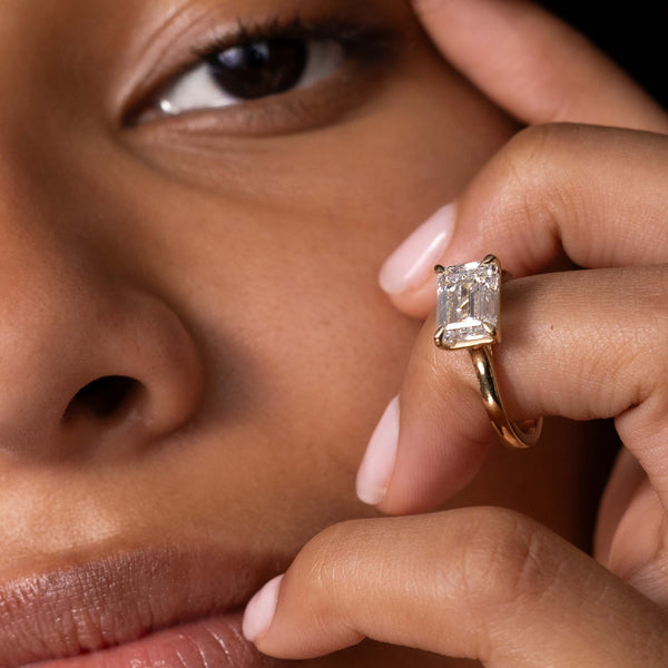 East West Solitaire Cathedral- 3.0 CT Emerald Moissanite Engagement Ring - Solitaire- 1.0 CT Oval Moissanite Engagement Ring